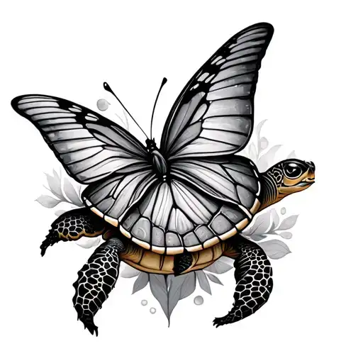 Turtle And Butterfly Emerging