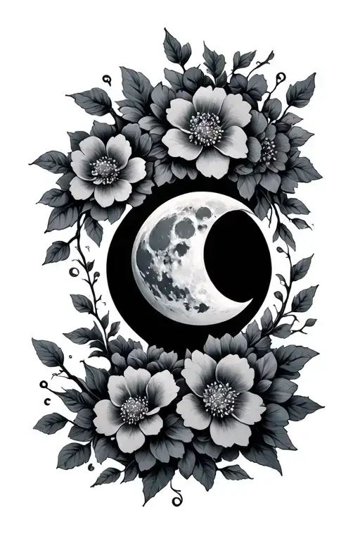 Moon Surrounded By Flowers Becoming Vines Wrapped