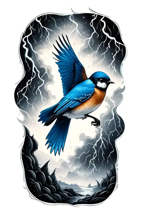 Bluebird Flying In A Thunderstorm