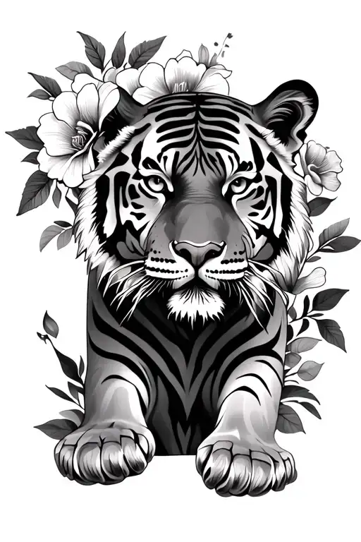 Tiger With Flowers