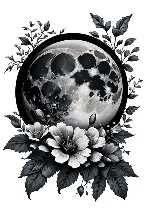 Moon Surrounded By Flowers Growing