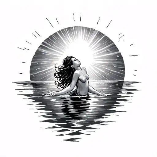 Woman Falling Into The Water With A Light Of Light Above