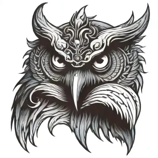 Aggressive Owl Face Combined With Balinese Demon
