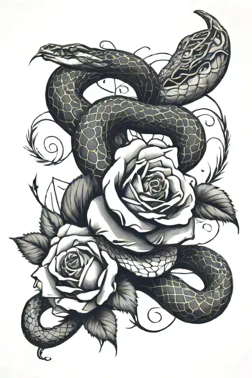 Snake Wrapped Around A Rose Blooming