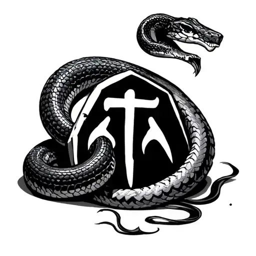 A Snake Slithering Around A Rune Stone Surrounded