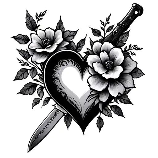 Black Flower Heart And Knife