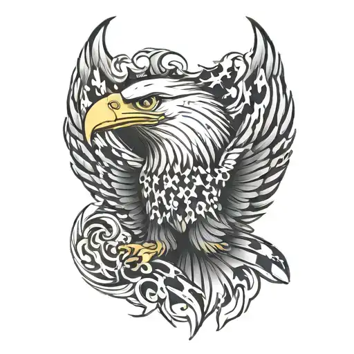 Eagle With American Flag And Flames
