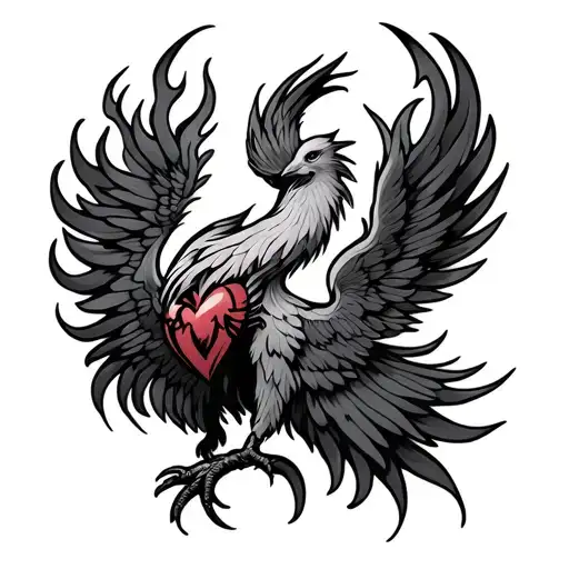 Heart Flames Phoenix Wings