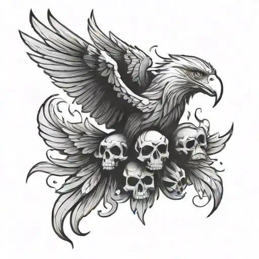 Eagle Wings With Flaming Skulls
