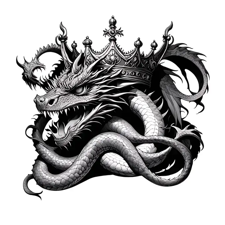 Dragon Eating Snake Around A Crown