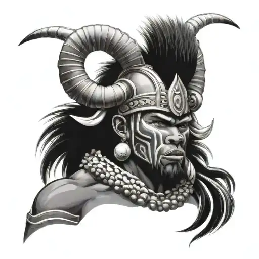 Zulu Warrior Wuth Smoke Around Him And Cow Horns Just Above His Head