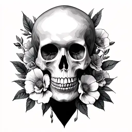 Nude Woman Flowers Skull