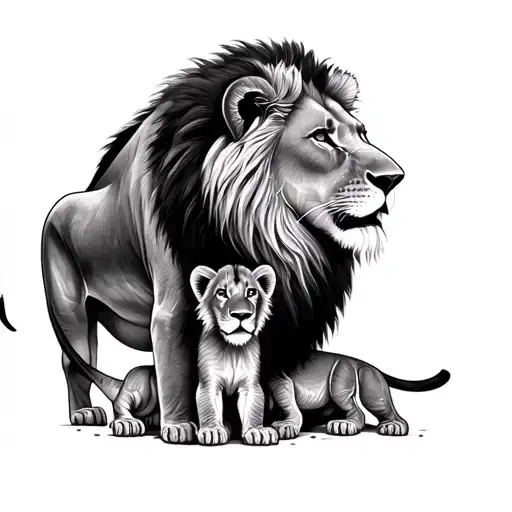 Lion And Lioness With 2 Cub Playing