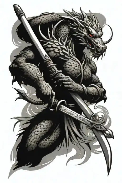 Katana With A Dragon Wrapped Around The Blade
