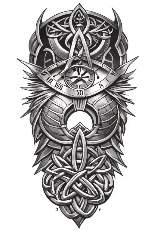 Clock On Armor Tattoo Design Featuring Celtic Trinity Knot