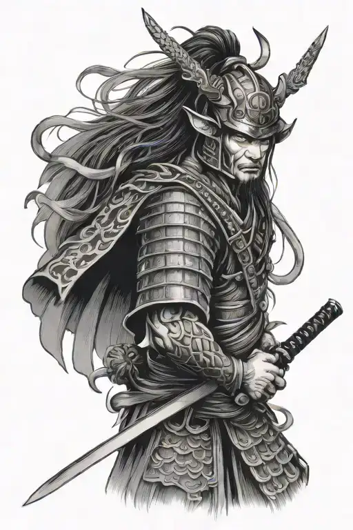 Japanese Samurai With Dragon
