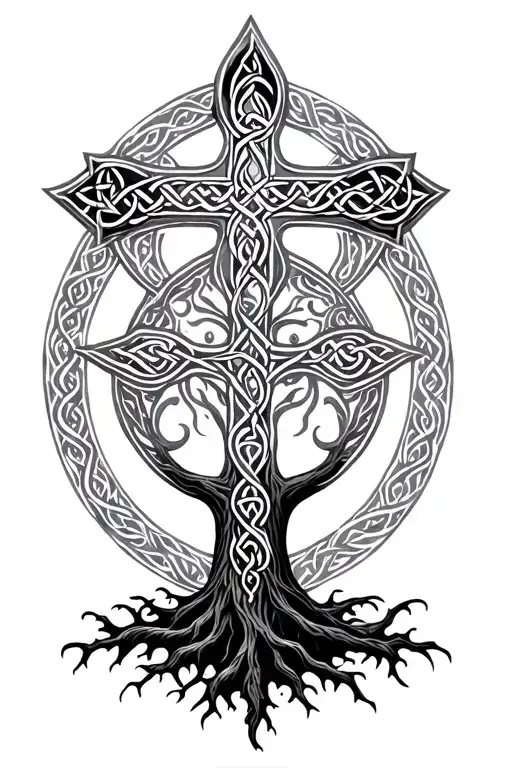 Tree Of Life And Celtic Cross