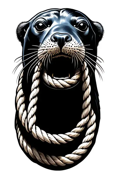 Sea Lion Rope In Mouth