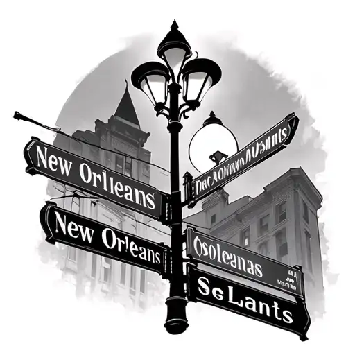 New Orleans Street Light And Street Names With New Orleans Saints Symbol On Top