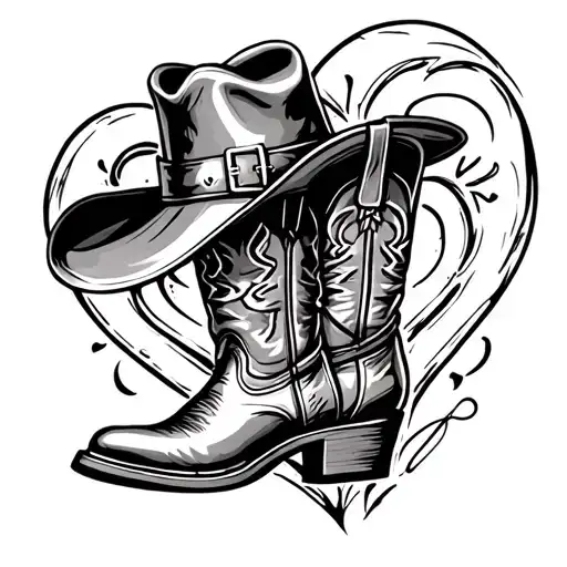 Cowboy Boots And Hat Inside Heart Girly