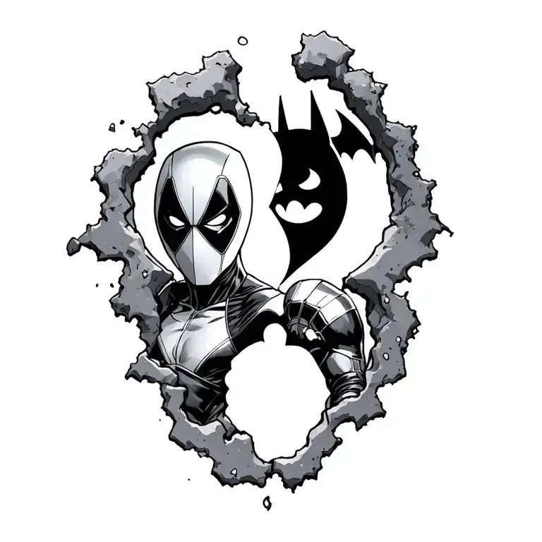 4 Empty Holes Forming The Shape With Deadpool Comic In 1 Hole And Bat Signal In Another