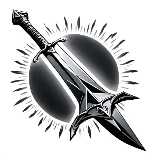 Geometric Sword With Halo Around Hilt Facing Down Tilted