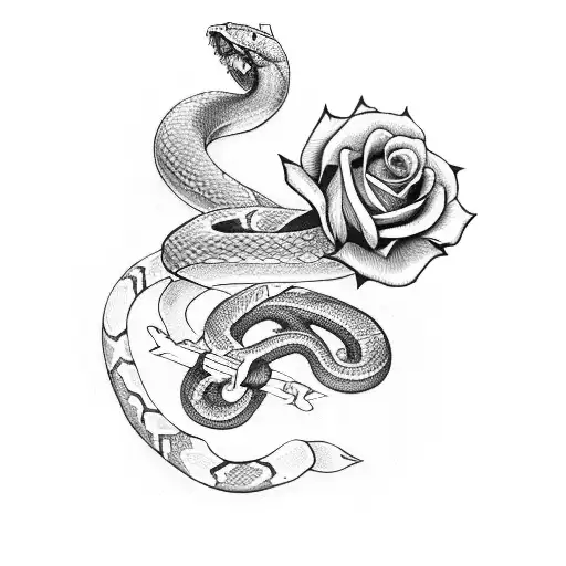 Snake Coiling A Sword With Roses