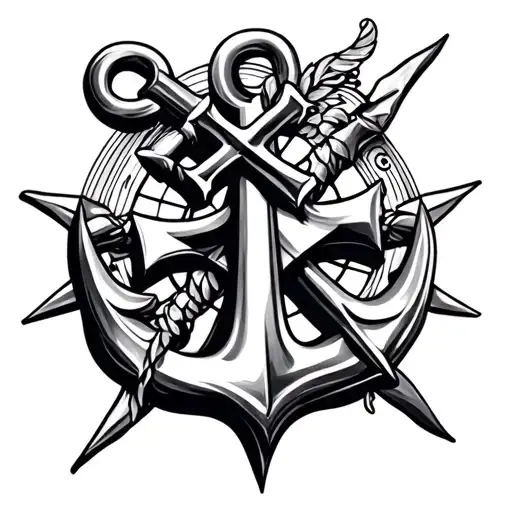 Anchor Cross And Compass Rose