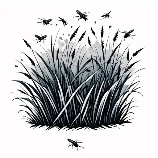 Fine Line Tall Grass With Bugs