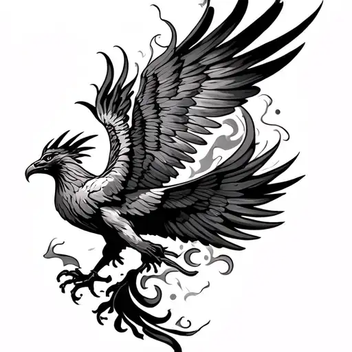 Phoenix Flying To The Sun With Fire And Smoking Trailing Behind