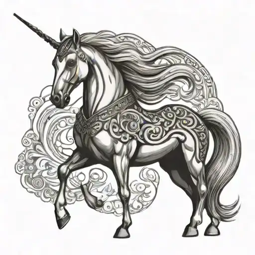 Nordic Mythological Style Design Featuring An Arabian Breed Horse
