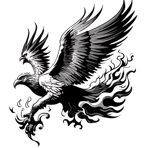 Phoenix Flying With His Body Straight To The Sun With Fire And Smoking Trailing Behind