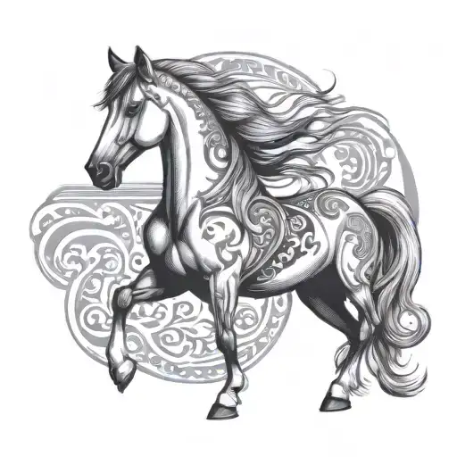 Nordic Mythological Style Design Featuring An Arabian Breed Horse