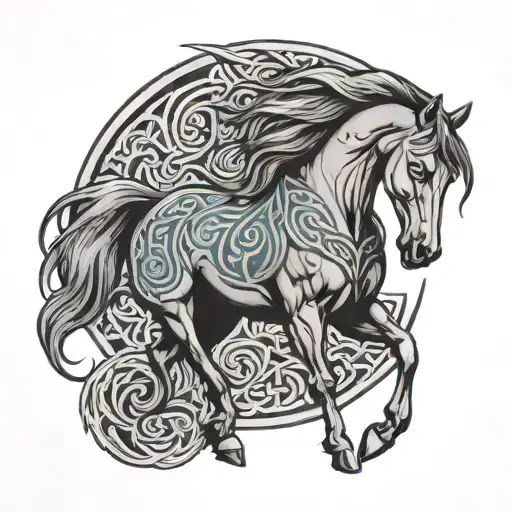 Celtic Mythological Style Design Featuring An Arabian Breed Horse
