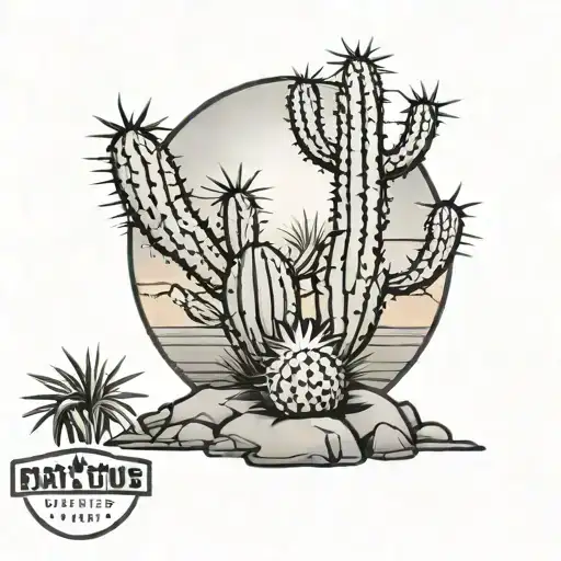 Cactus In Front Of Arizona Sunset Next To Palm Trees From Cactus