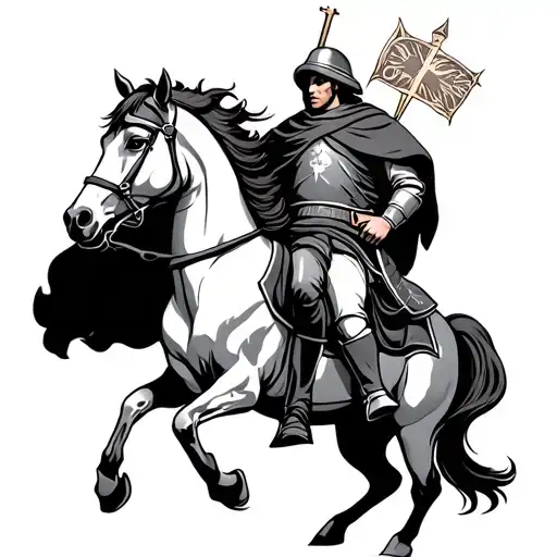 Saint George Riding His Horse Wearing A Cape Hiding His Face