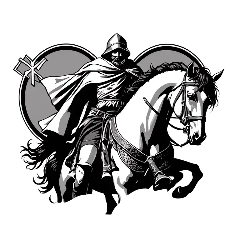 Saint George Riding His Horse Wearing A Cape Hiding His Face Realism