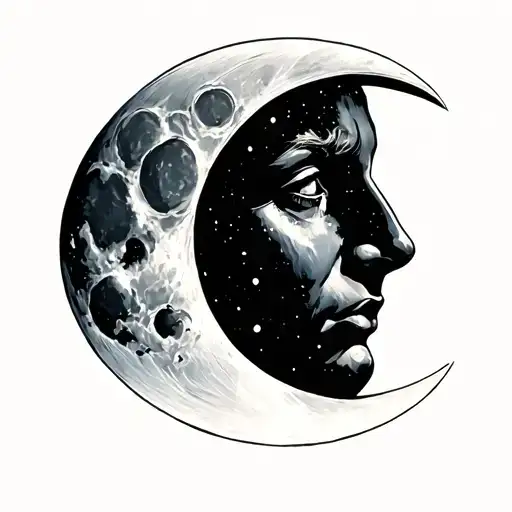 Side View Of A Moon With A Face
