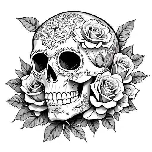 Sugar Skull Surrounded By 24 Roses