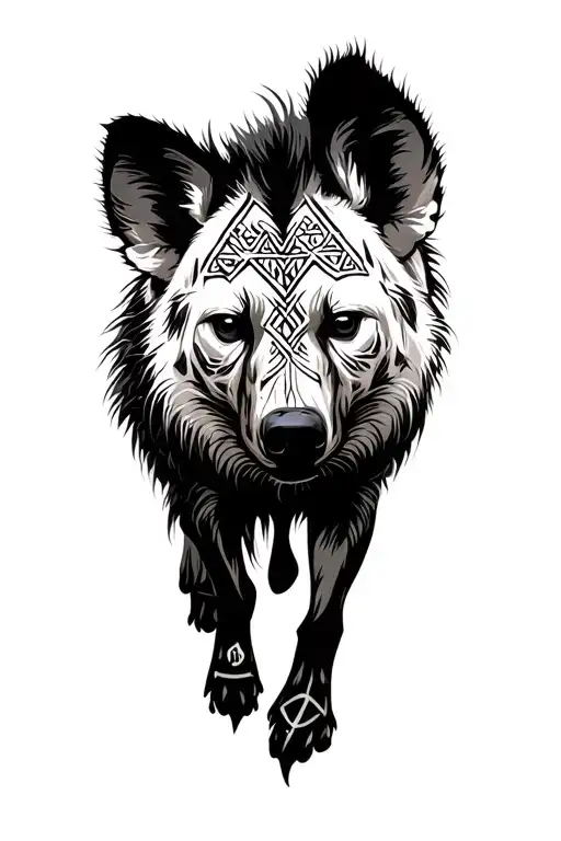 Hyena Silhouette Filled With Nordic Runes
