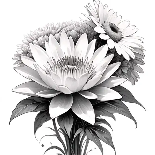 Water Lily Poppy Daisy Chrysanthemum Bouquet