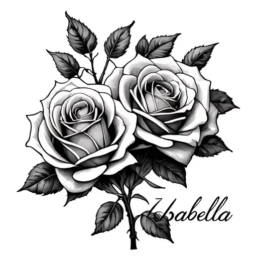 Roses Intertwined With The Name Isabella In The Stem