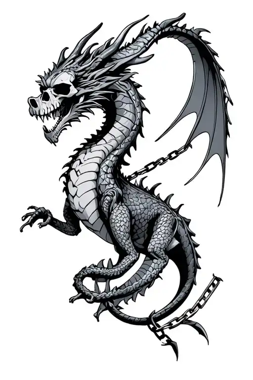 Dragon With Chains And Skull Wearing