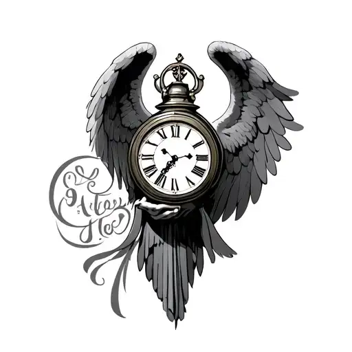Make Me A Unique Tattoo Of An Angel Who Holds An Old Clock In Memory Of A Person