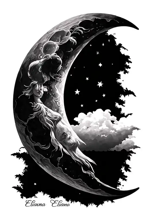 Create A Crescent Moon With The Name Elianna As The Other Half Of The Moon