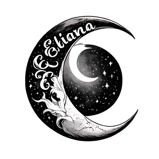 Crescent Moon With The Name Elianna As Part Of The Moon Half Moon And Half Elianna