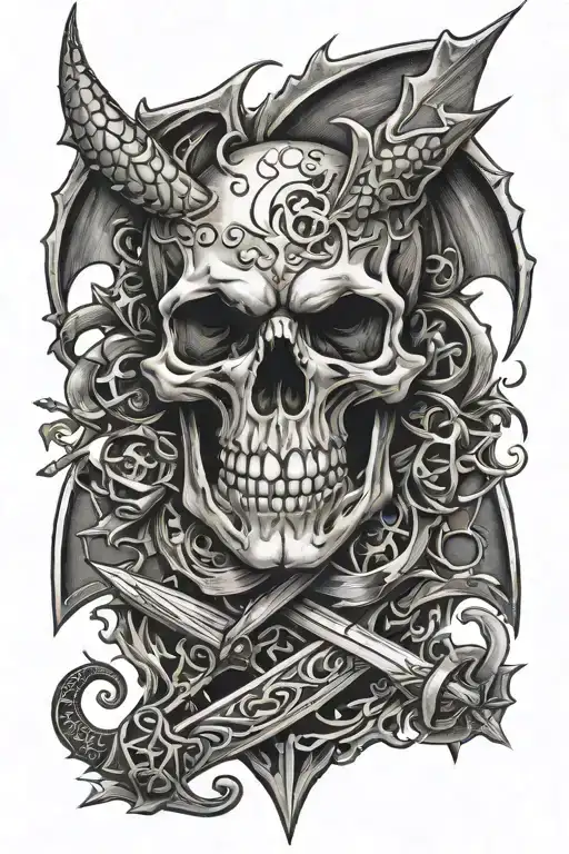 Skull Dragon Dice Swords Crosses