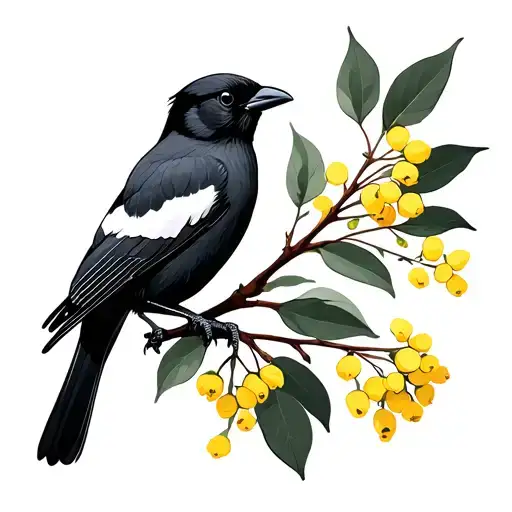 Magpie And Wattle Bush