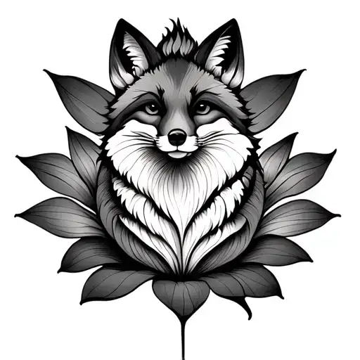 Fox Sitting Inside Of A Lotus Flower