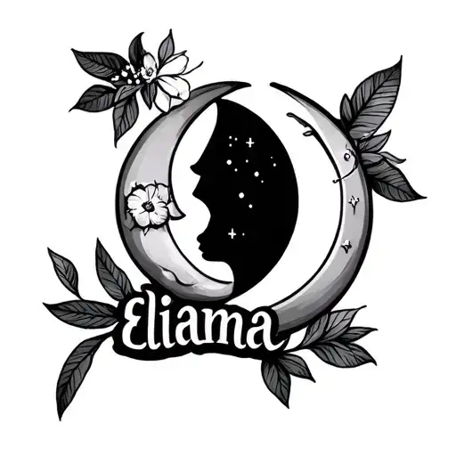 Outline Of A Crescent Moon Connecting With The Name Elianna In It